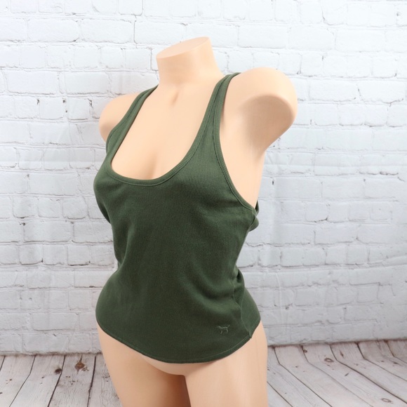 VS PINK logo racerback Lounge Tank Top olive - Picture 6 of 8